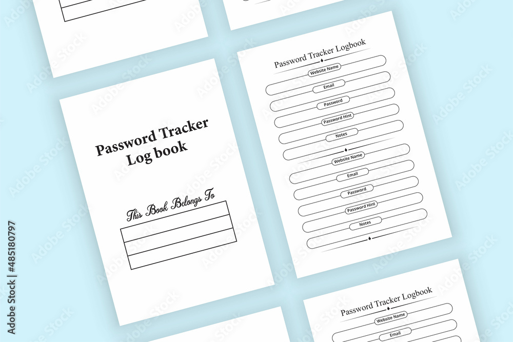 Fototapeta premium Password tracker logbook KDP interior. Password tracker notebook template. Website information tracker journal. Password notebook KDP interior. KDP interior log book.