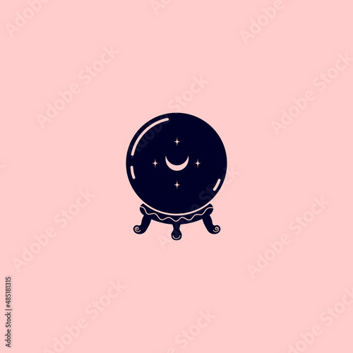 Linear logo or emblem template - magic ball. Abstract symbol for packaging. Vector illustratio