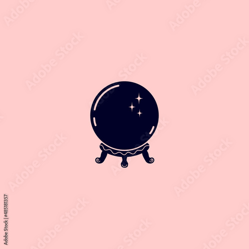 Linear logo or emblem template - magic ball. Abstract symbol for packaging. Vector illustratio