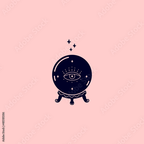 Linear logo or emblem template - magic ball. Abstract symbol for packaging. Vector illustratio
