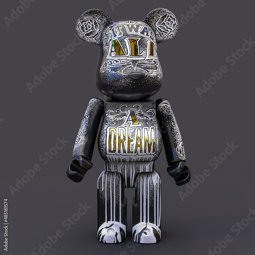 japan toy, japan, black, Bearbrick toy figure, 3d, nya, cat, animal, bear, black and white, toy, sit, bear brick, 3d render
 photo