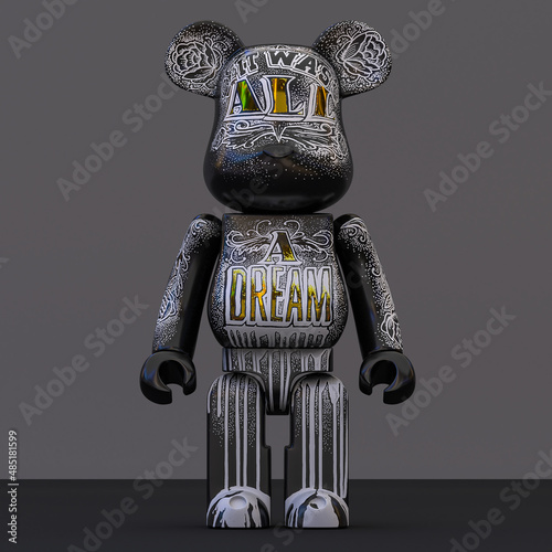 japan toy, japan, black, Bearbrick toy figure, 3d, nya, cat, animal, bear, black and white, toy, sit, bear brick, 3d render
 photo