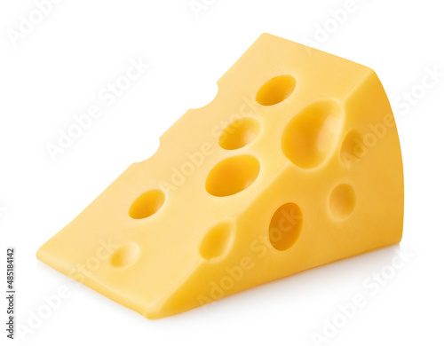 Delicious piece of cheese, isolated on white background