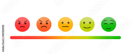 Mood scale, from red angry face to happy green emoji. Customer satisfaction meter. Vector illustration EPS 10 photo