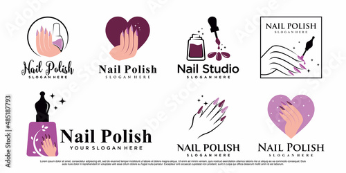 Nail polish icon set logo manicure with modern concept Premium Vector