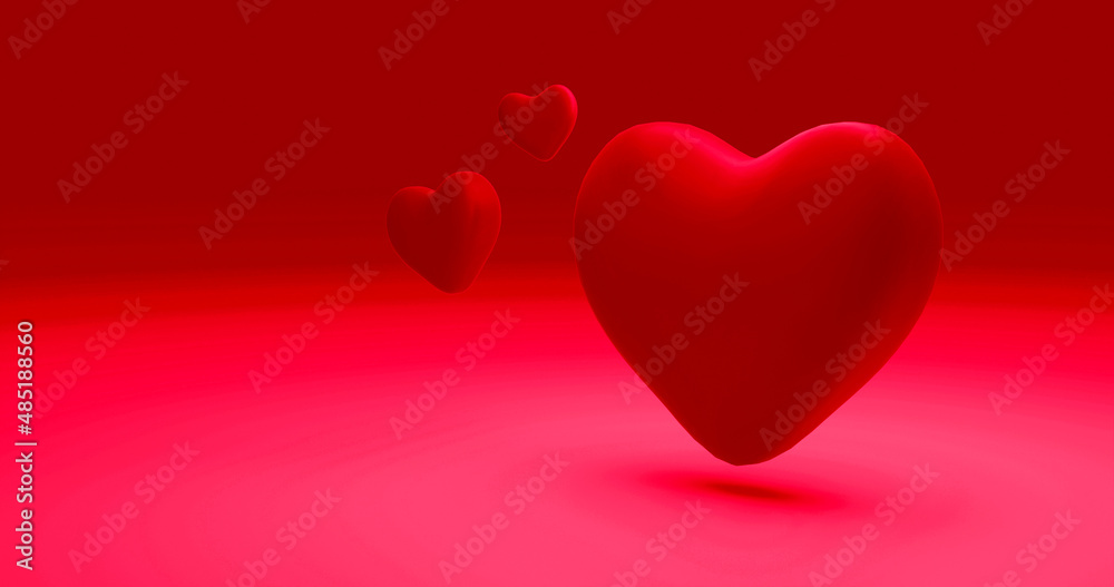 Shiny red 3d heart. Banner, poster template, decoration element. illustration. Valentine romantic background