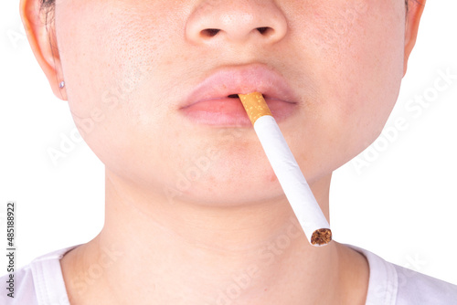 cigaret mouth woman isolated on white background