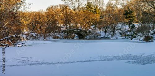 Gapstow Bridge in Central Park after snow storm