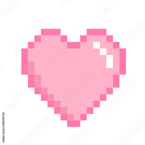 Romantic pink pixel heart. Valentine's Day, 8 march retro style design. White background. For greeting cards, post cards, invitations.