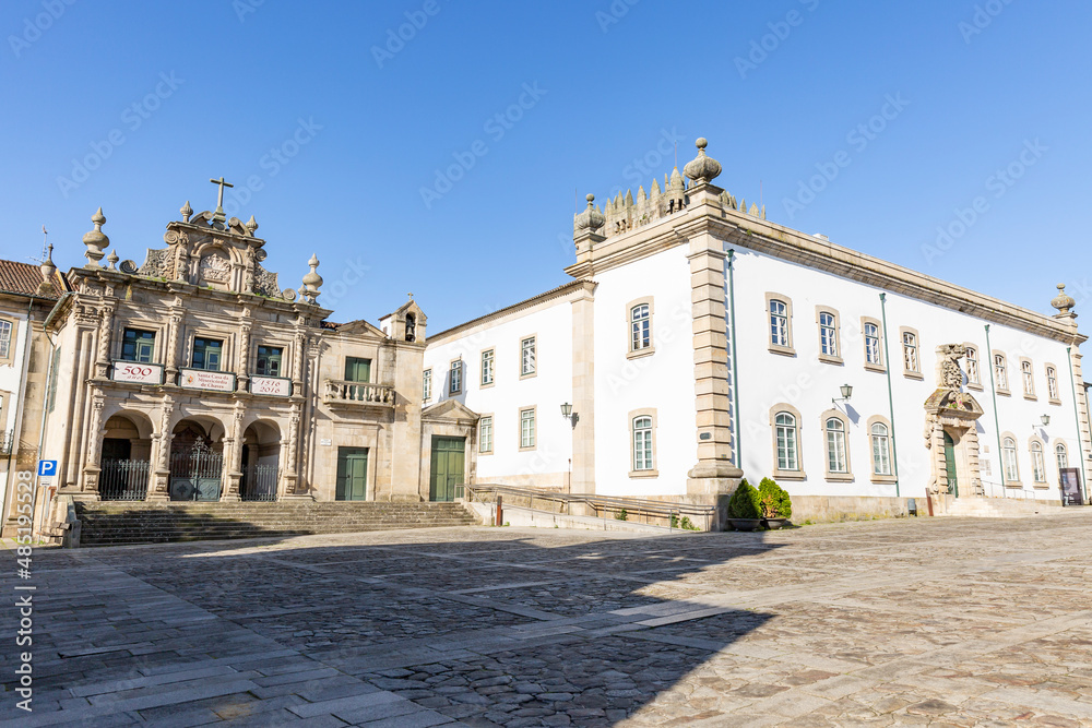 Holy house (plus church) of mercy and the museum of the Flaviense region at Chaves city, district of Vila Real, Portugal - April 2019 