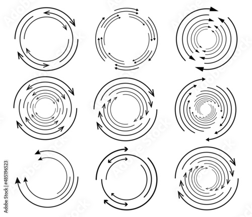 Random circular, cycle arrow element. Spiral, spinning, revolve arrows