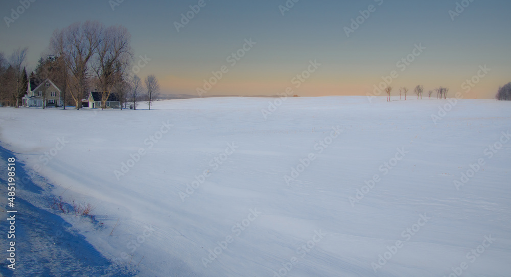 A winter countryside landscape in the province of Quebec, Canada