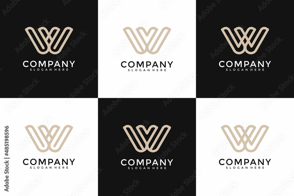 Set of abstract monogram initial letter w logo design template