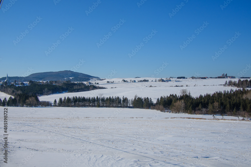 A winter countryside landscape in the province of Quebec, Canada