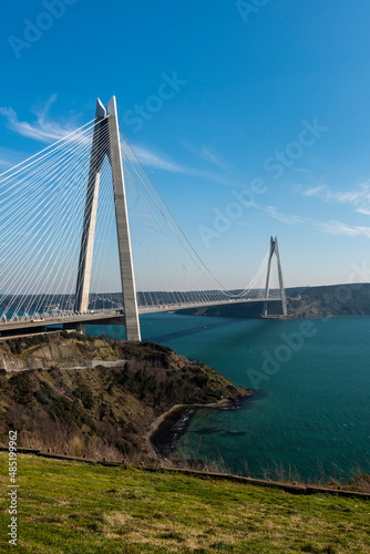 Yavuz Sultan Selim Bridge in Istanbul, Turkey. 3rd bridge of Istanbul Bosphorus with blue sky. © resul