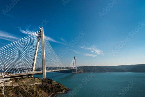 Yavuz Sultan Selim Bridge in Istanbul, Turkey. 3rd bridge of Istanbul Bosphorus with blue sky.