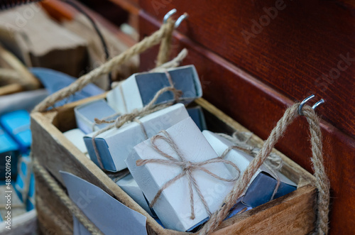 Handmade soap in a wooden box 