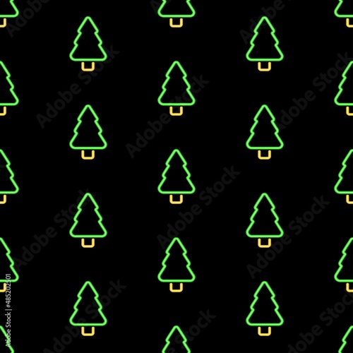 tree seamless pattern  bright vector illustration on black background.