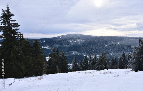 Klínovec/Keilberg in winter from Fichtelberg - idyllic landscape