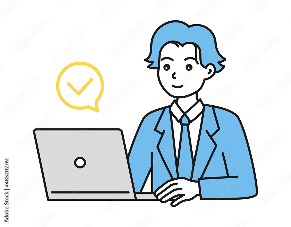 パソコンを操作する男性のイラスト ビジネスシーン パソコンを操作する男性のイラスト ビジネスシーン
