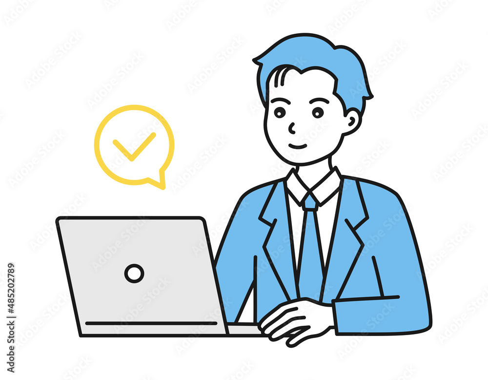 パソコンを操作する男性のイラスト　ビジネスシーン