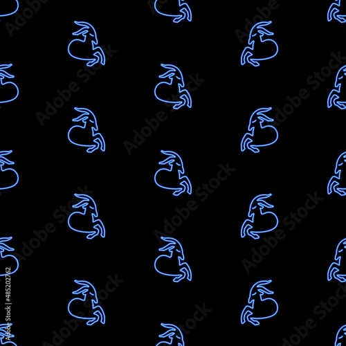 capricorn zodiac seamless pattern, bright vector illustration on black background.