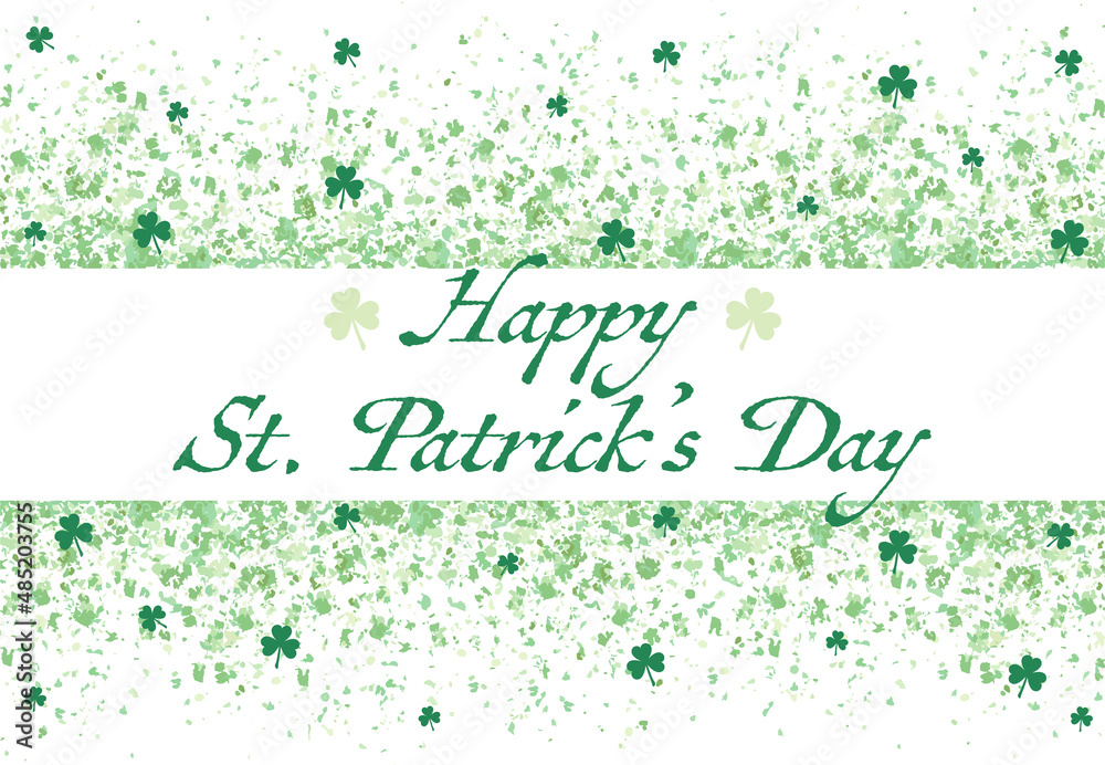 A green glitter confetti border with shamrocks and Happy Saint Patrick's Day on white
