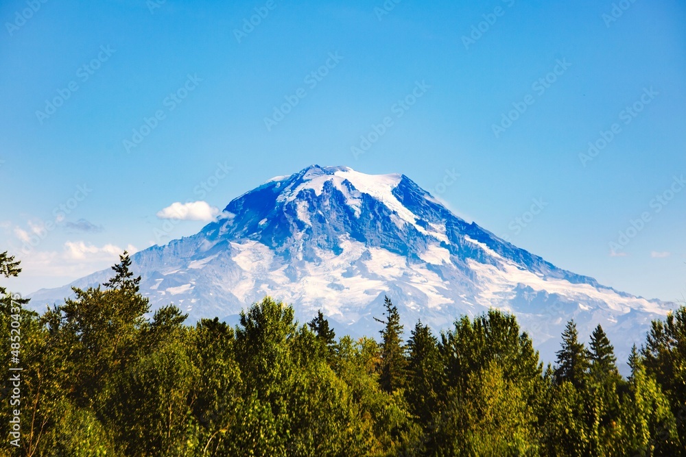Naklejka premium Mt Rainier viewed from Canyon Rd near Waller, Parkland, Washington