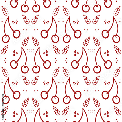 Sweet cherry repeating pattern. Seamless texture with wild berries. Summer motives with fresh healthy food ingredients