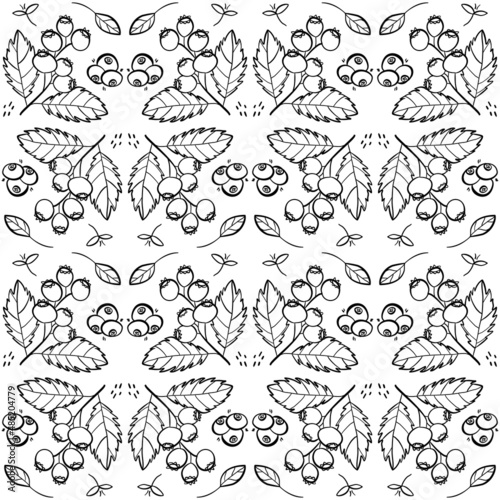 Sweet shadberry or blueberry repeating pattern. Seamless texture with wild berries. Fresh summer motives in black
