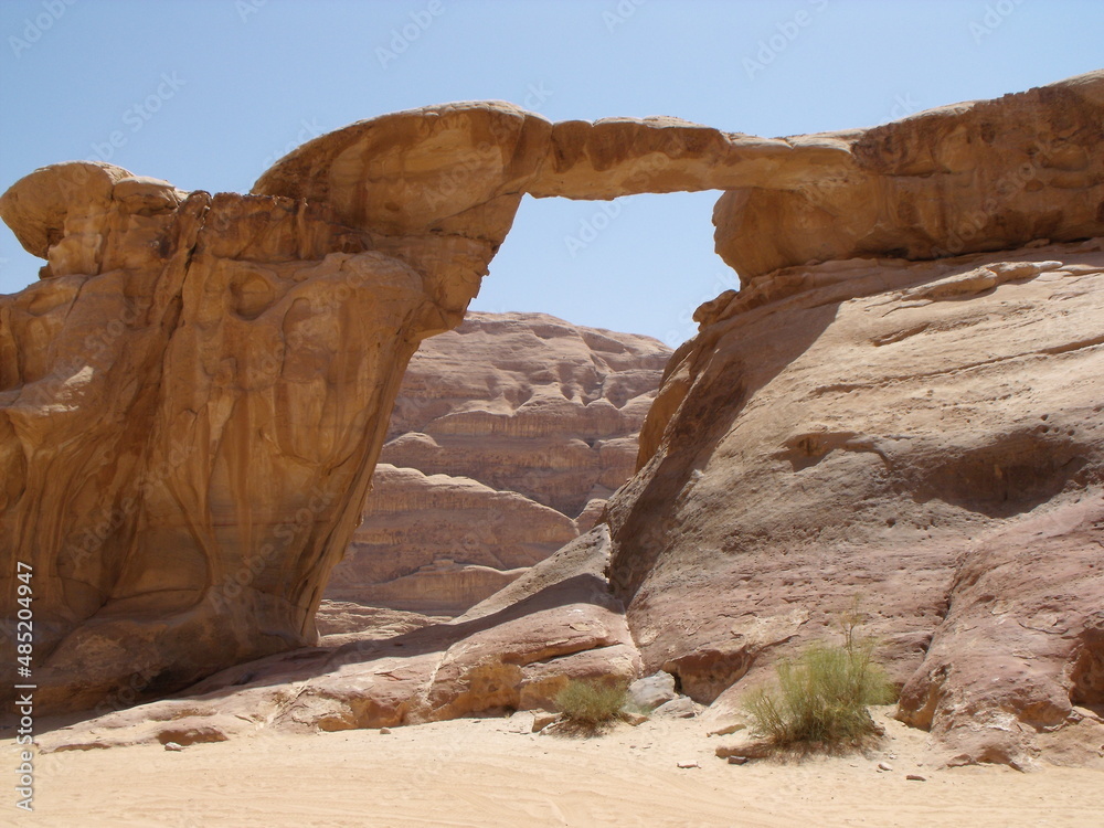 Wadi Rum desert, Jordan, August 15, 2010: Natural rock arch in Wadi Rum desert, Jordan