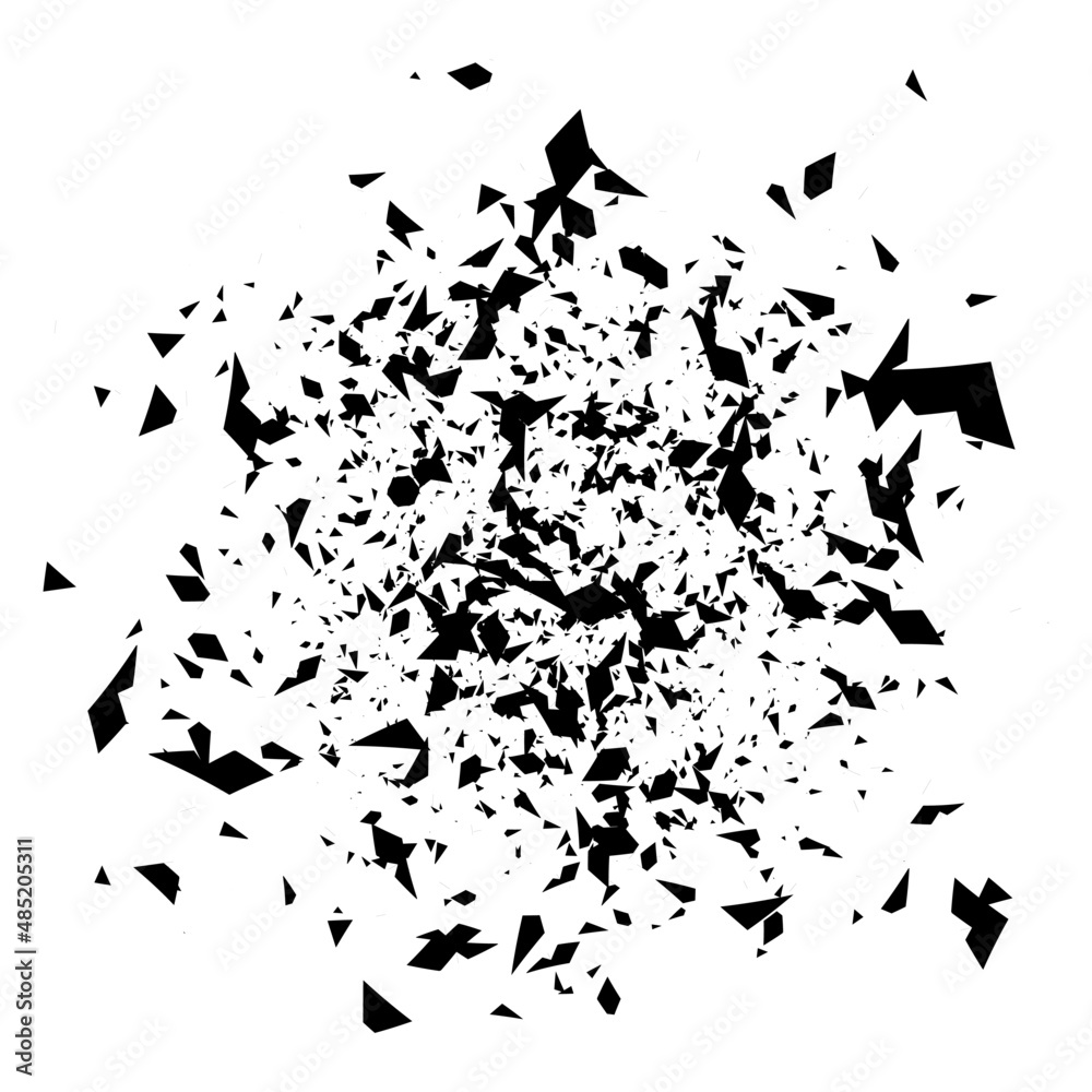 Abstract random scattered shape. Explosion, broken glass, fragments and rupture illustration, pattern - obrazy, fototapety, plakaty 