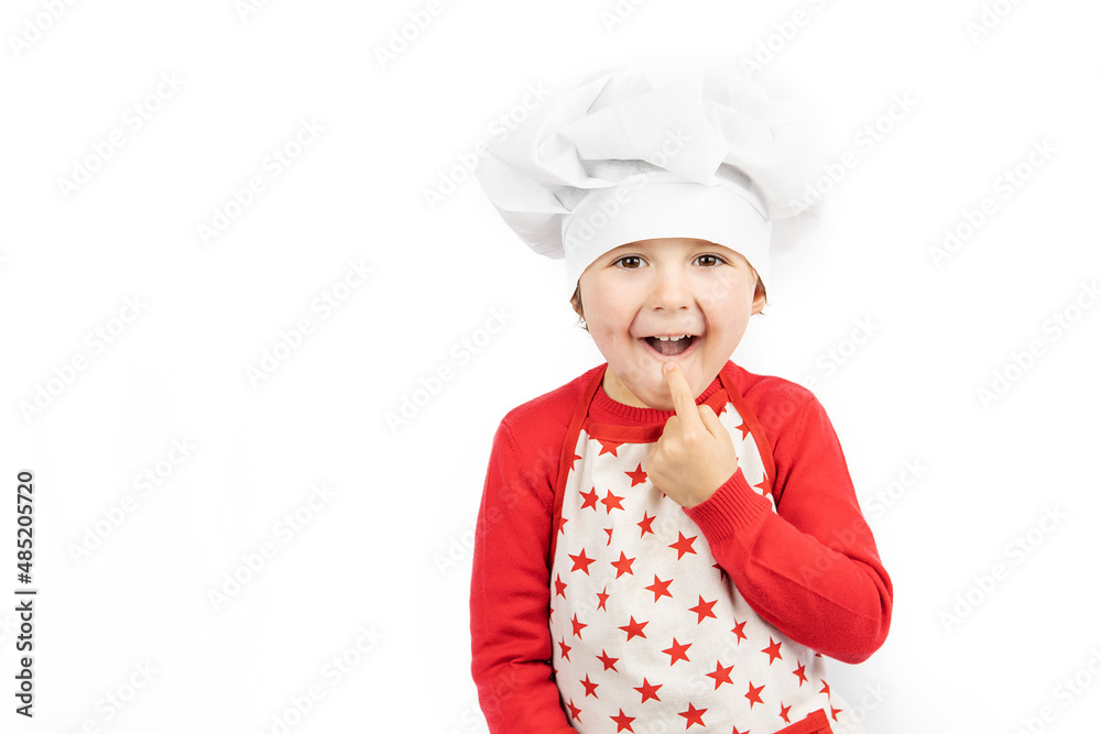 Boy chef smiling isolated on white background Boy chef smiling isolated on white background