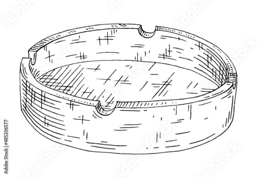 Ashtray. Vintage engraving black illustration isolated on white