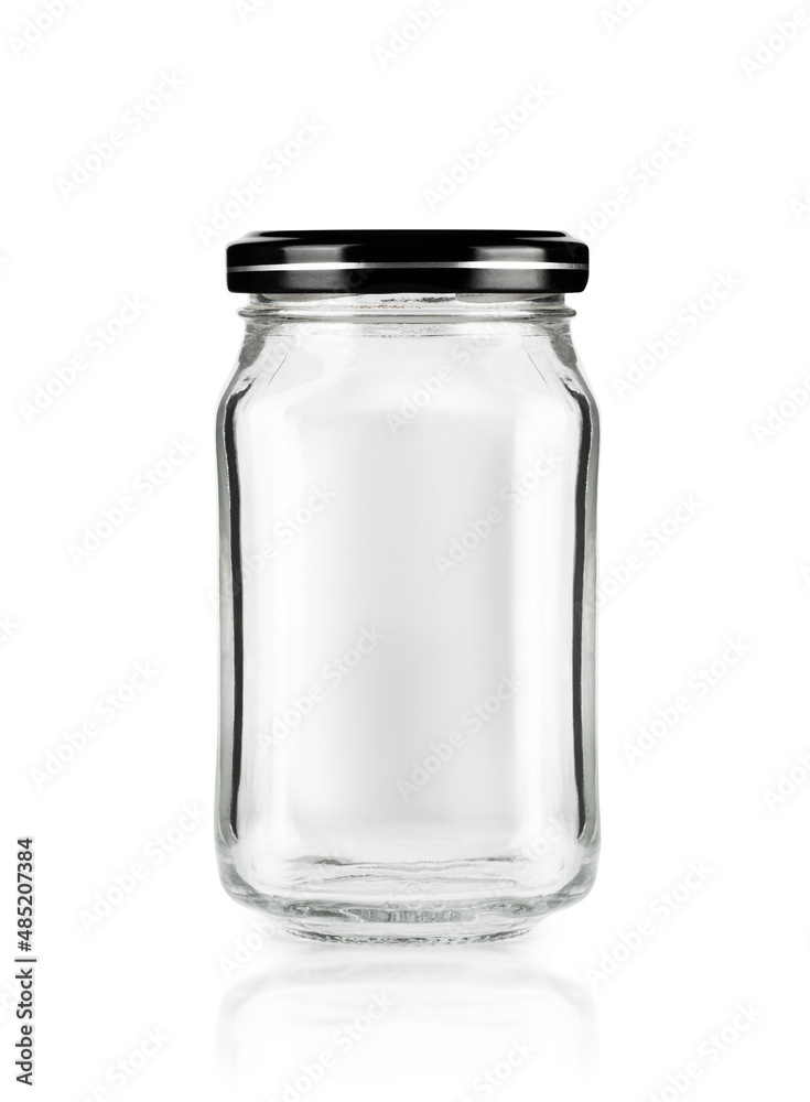 Empty jar with black cap isolated on white Empty jar with black cap isolated on white