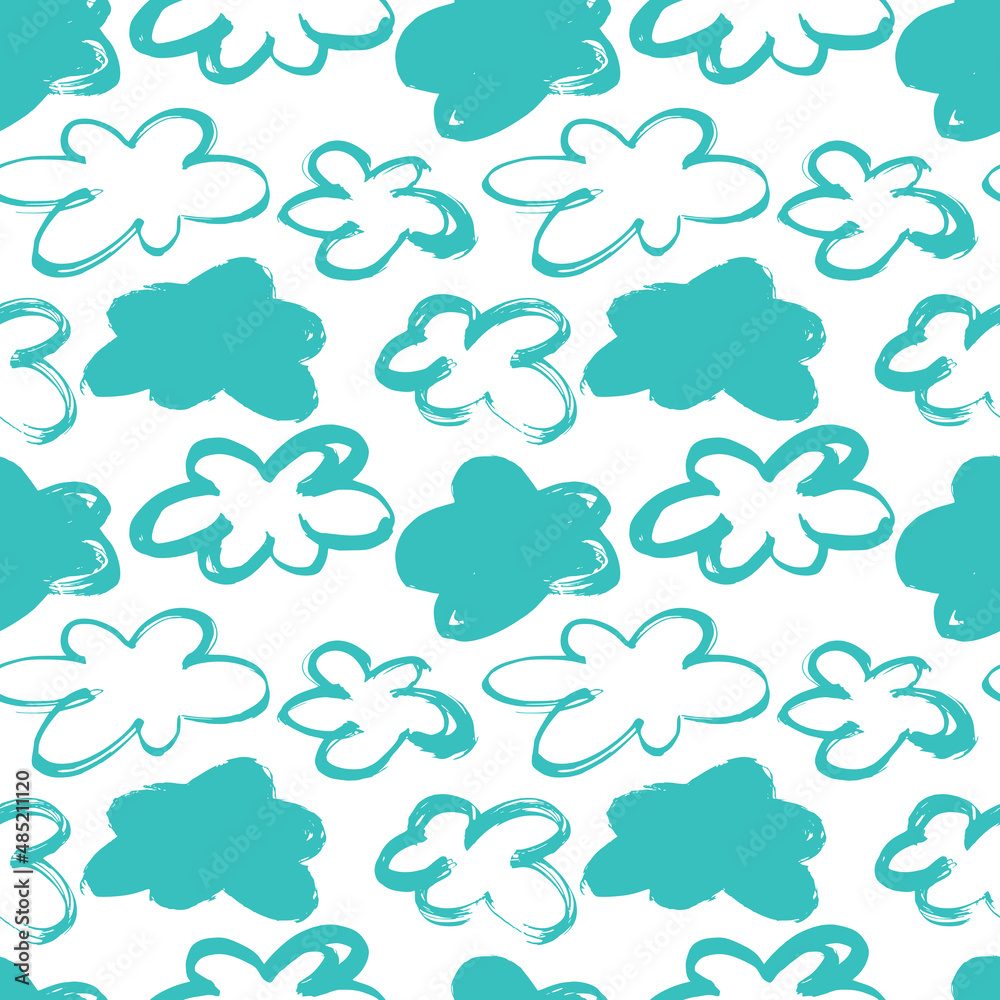 Cute vector background with clouds and sun. Dry brush. Children's style. Cute vector background with clouds and sun. Dry brush. Children's style.
