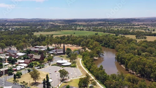 Historic Church street in Wagga Wagga city with Churches in aerial 4k.
 photo