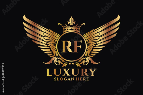 Luxury royal wing Letter RF crest Gold color Logo vector, Victory logo, crest logo, wing logo, vector logo template.