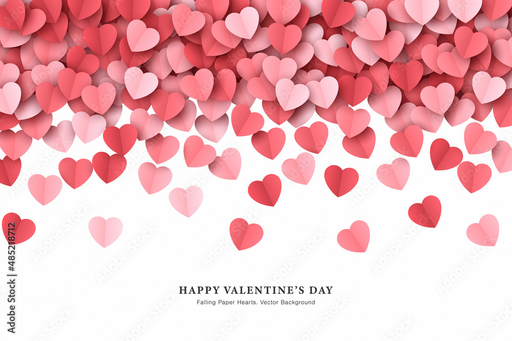 Falling Fly Papercut Hearts Confetti Vector Valentine&rsquo;s Day Abstract