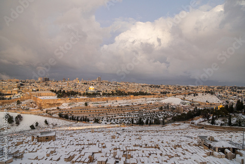 aerial view landscape of jerusalem with snow