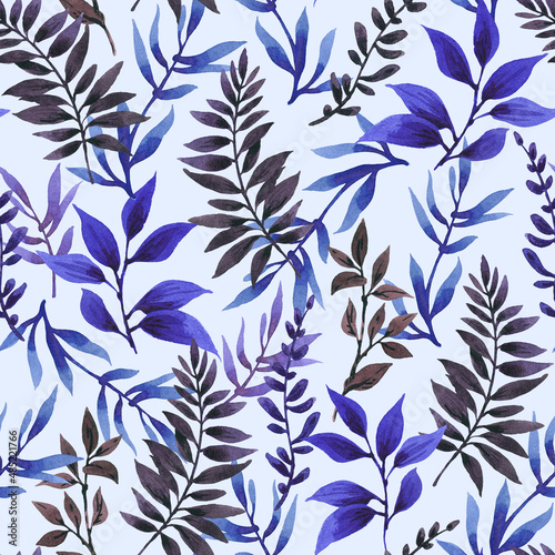 Seamless pattern of leaves. Hand drawing, watercolor. Design wallpaper, fabric and packaging