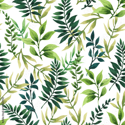 Seamless pattern of leaves. Hand drawing  watercolor. Design wallpaper  fabric and packaging