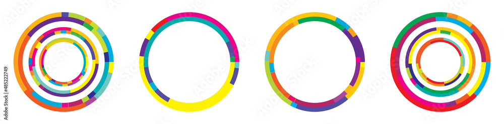 Set of abstract circle graphic. Geometric circle, ring design element. Circular, concentric angular shape icon, symbol Set of abstract circle graphic. Geometric circle, ring design element. Circular, concentric angular shape icon, symbol