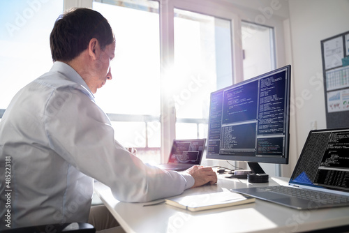 Coder Using Computer At Desk