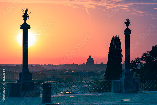 Landscape from Pincio Hill on roofs and churches of the ancient city of Rome photo