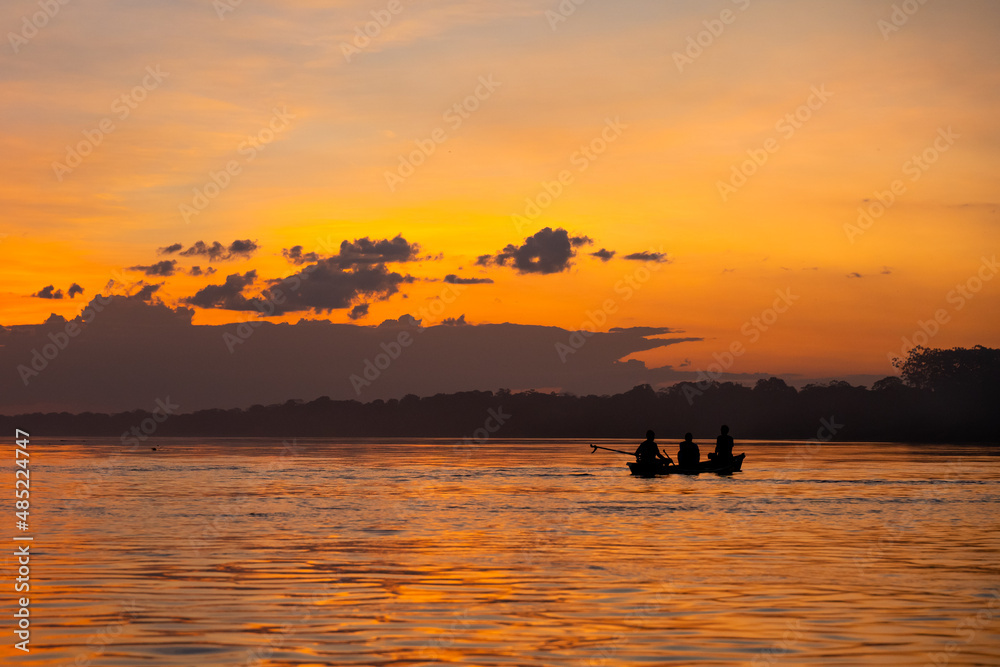 Sunset on the shores of Puerto Nariño, Amazonia, Colombia.