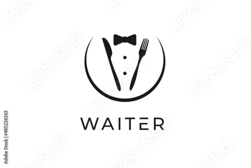 The Waiters logo Template Design. Waiters Serving icon vector. Dinner Restaurant logo. Catering service icon design 