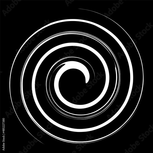 Swirl twirl, spiral, vortex shape. Circular, radial lines element with rotation effect