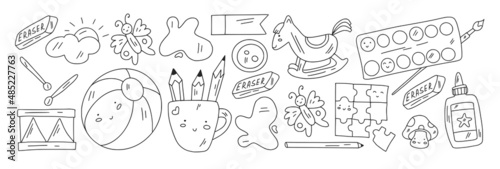 School, preschool, education. Creativity and imagination. Little children online education, e-learning.