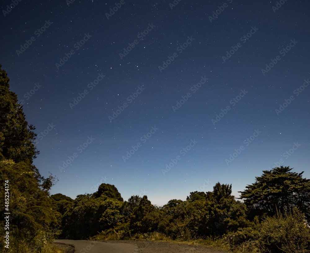 Costa Rica sunset, long exposure night photography, stars, clouds, moonlight, landscape, blurred background, advertising copy space